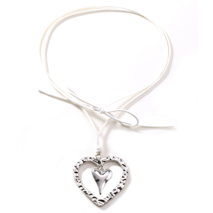 Heart Shape Silver Sweater Chain Necklace For Women Featuring Weave Craft Design