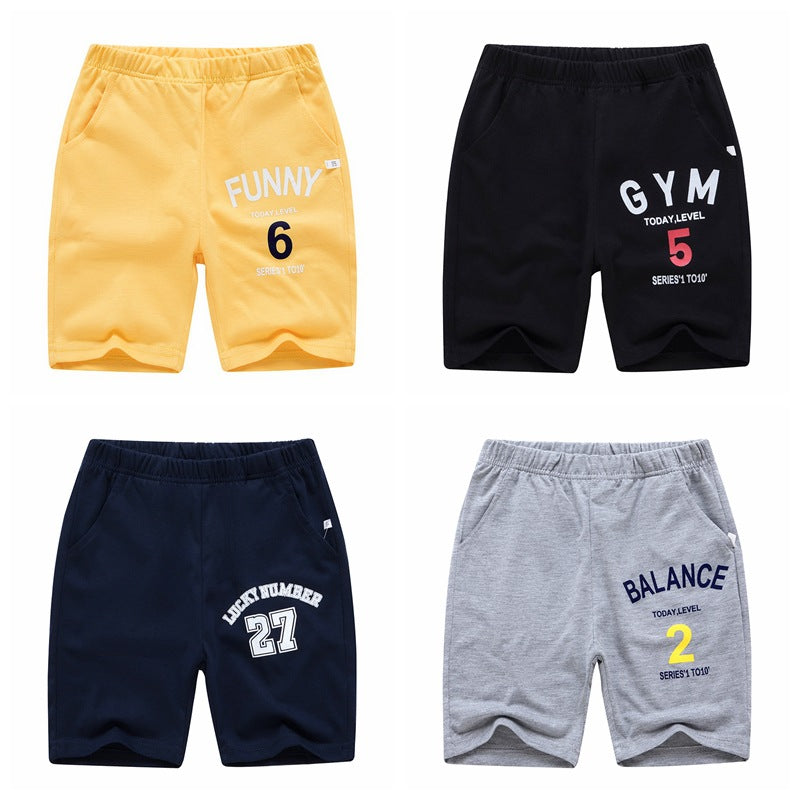 Sporty Letter Pattern Cotton Shorts For Children In Dyed Black, Perfect For Summer Wear