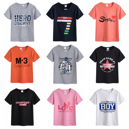 Preppy Style Letter Pattern Boy's Cotton T-Shirt With Round Neck And Short Sleeves In Yellow