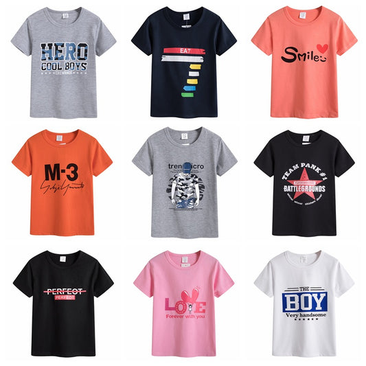 Preppy Style Letter Pattern Boy's Cotton T-Shirt With Round Neck And Short Sleeves In Yellow