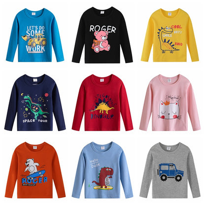 Cartoon Children's T-shirt In Light Blue With Round Neck And Long Sleeves, Made From Over 90% Cotton, Perfect For Spring