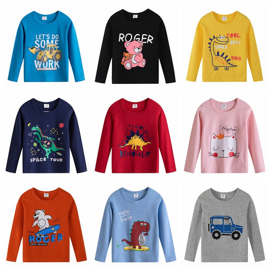 Cartoon Children's T-shirt In Light Blue With Round Neck And Long Sleeves, Made From Over 90% Cotton, Perfect For Spring