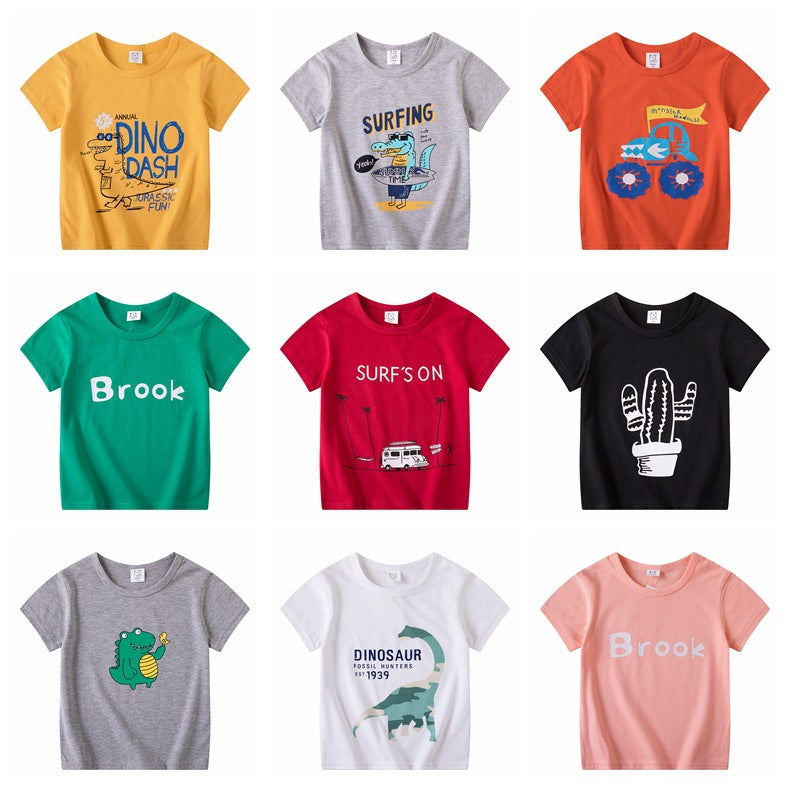Cartoon Children's T-shirt In White Cotton With Round Neck And Short Sleeves, Perfect For Summer