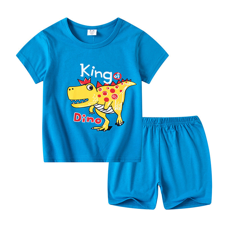 Casual Cartoon Kids Cotton Pant Co-ord Set With Round Neck And Short Sleeve, Perfect For Spring