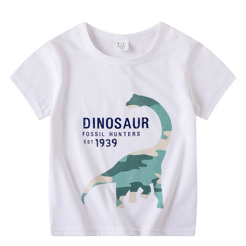 Cartoon Children's T-shirt In White Cotton With Round Neck And Short Sleeves, Perfect For Summer