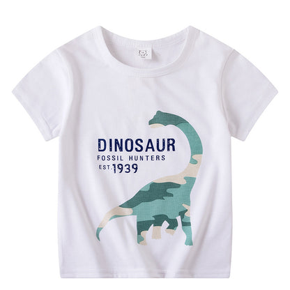 Cartoon Children's T-shirt In White Cotton With Round Neck And Short Sleeves, Perfect For Summer