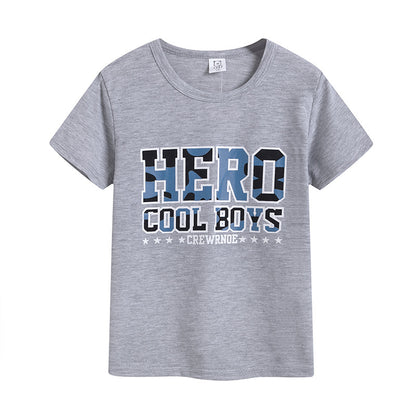 Preppy Style Letter Pattern Boy's Cotton T-Shirt With Round Neck And Short Sleeves In Yellow