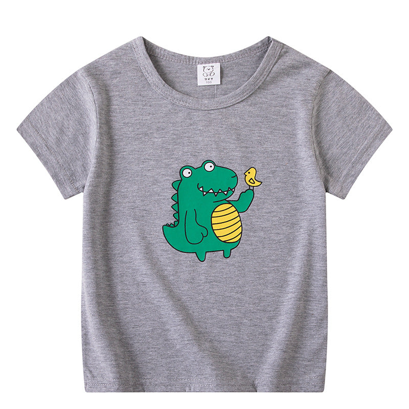 Cartoon Children's T-shirt In White Cotton With Round Neck And Short Sleeves, Perfect For Summer
