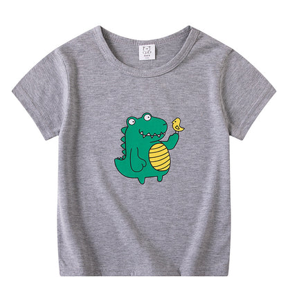Cartoon Children's T-shirt In White Cotton With Round Neck And Short Sleeves, Perfect For Summer