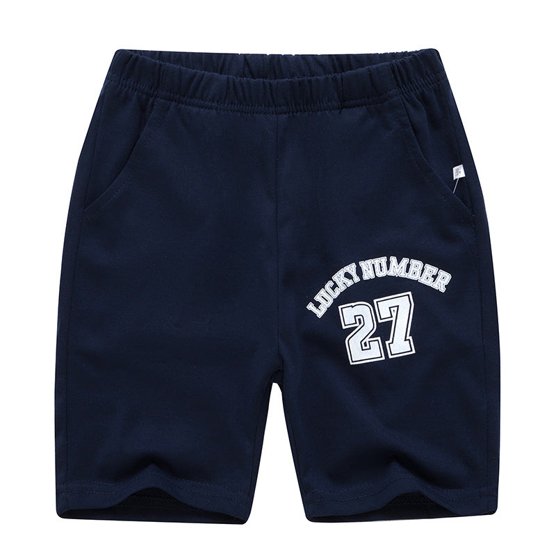 Sporty Letter Pattern Cotton Shorts For Children In Dyed Black, Perfect For Summer Wear