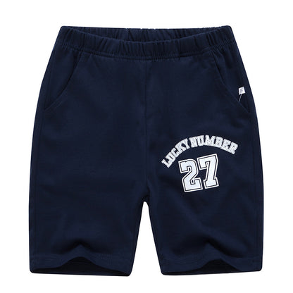 Sporty Letter Pattern Cotton Shorts For Children In Dyed Black, Perfect For Summer Wear