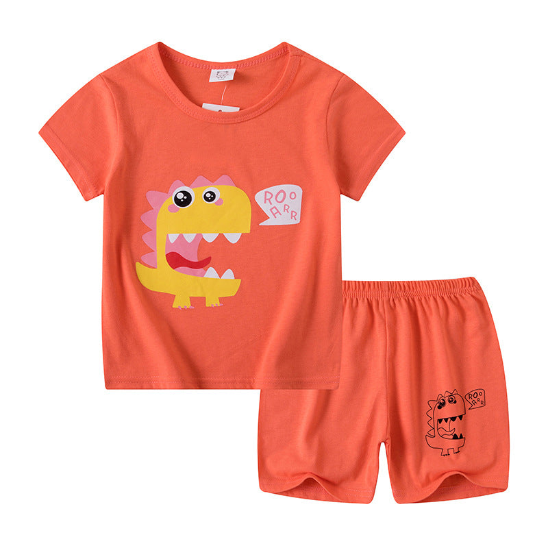 Casual Cartoon Kids Cotton Pant Co-ord Set With Round Neck And Short Sleeve, Perfect For Spring