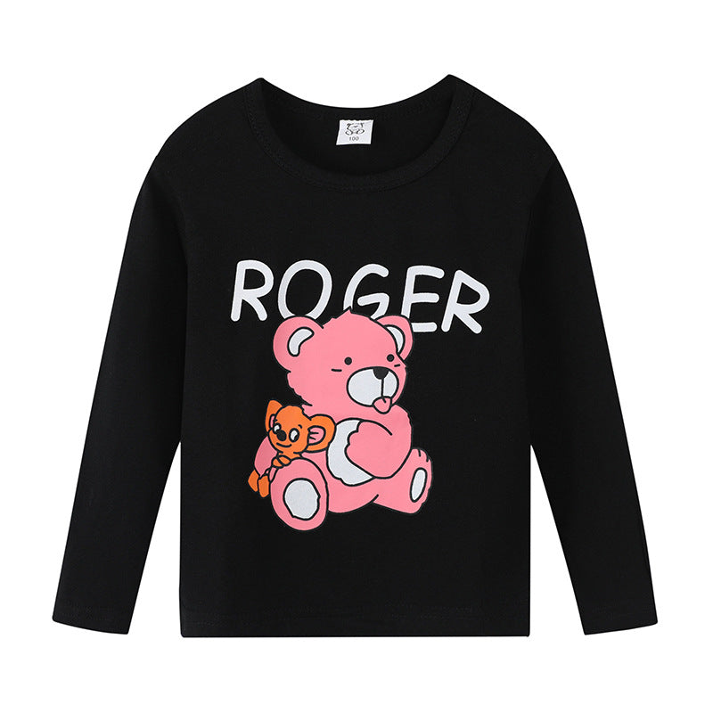 Cartoon Children's T-shirt In Light Blue With Round Neck And Long Sleeves, Made From Over 90% Cotton, Perfect For Spring