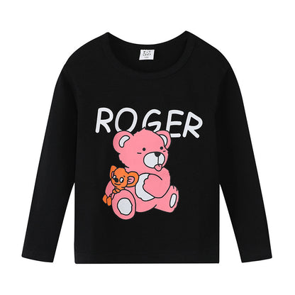 Cartoon Children's T-shirt In Light Blue With Round Neck And Long Sleeves, Made From Over 90% Cotton, Perfect For Spring