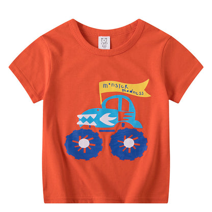 Cartoon Children's T-shirt In White Cotton With Round Neck And Short Sleeves, Perfect For Summer