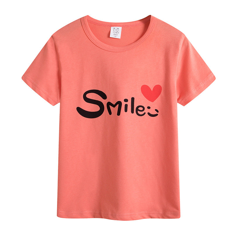 Preppy Style Letter Pattern Boy's Cotton T-Shirt With Round Neck And Short Sleeves In Yellow