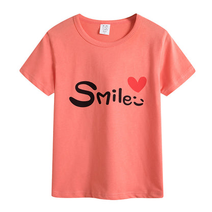 Preppy Style Letter Pattern Boy's Cotton T-Shirt With Round Neck And Short Sleeves In Yellow