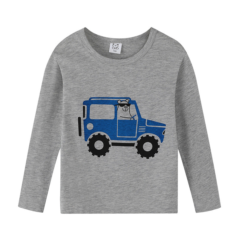 Cartoon Children's T-shirt In Light Blue With Round Neck And Long Sleeves, Made From Over 90% Cotton, Perfect For Spring
