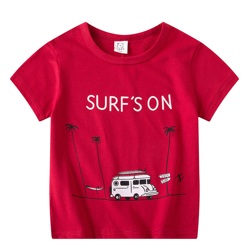 Cartoon Children's T-shirt In White Cotton With Round Neck And Short Sleeves, Perfect For Summer
