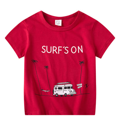 Cartoon Children's T-shirt In White Cotton With Round Neck And Short Sleeves, Perfect For Summer
