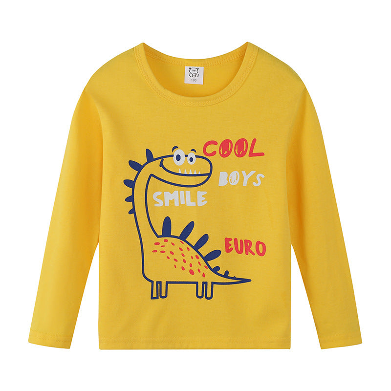 Cartoon Children's T-shirt In Light Blue With Round Neck And Long Sleeves, Made From Over 90% Cotton, Perfect For Spring