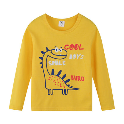 Cartoon Children's T-shirt In Light Blue With Round Neck And Long Sleeves, Made From Over 90% Cotton, Perfect For Spring