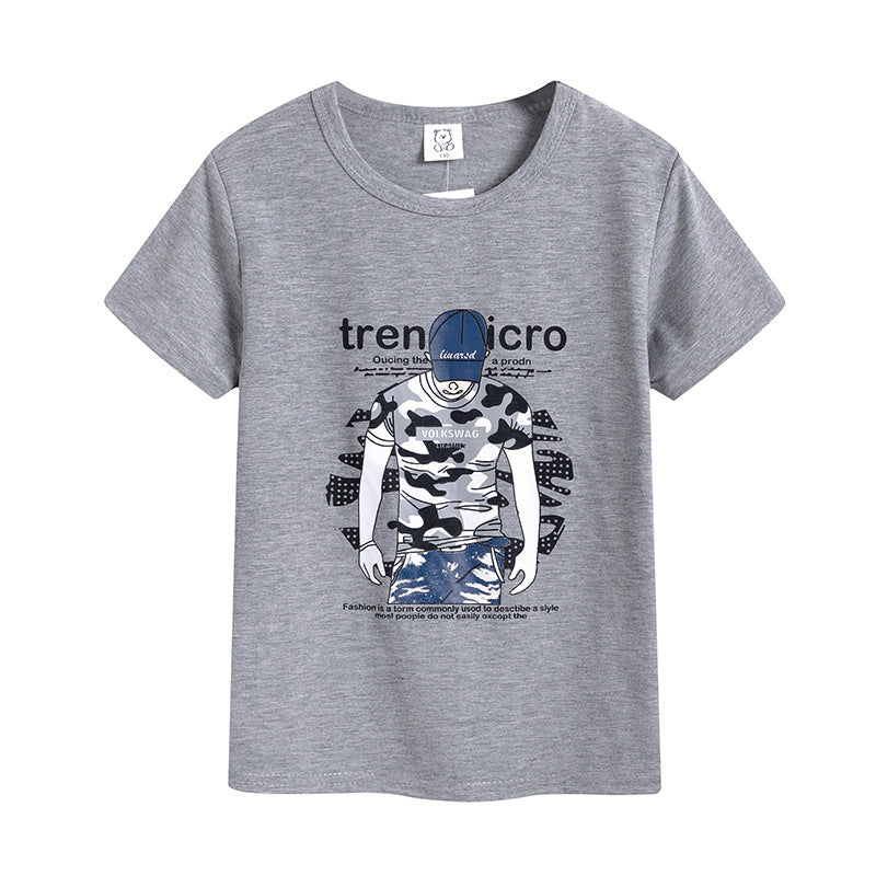 Preppy Style Letter Pattern Boy's Cotton T-Shirt With Round Neck And Short Sleeves In Yellow