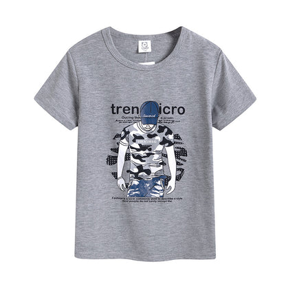 Preppy Style Letter Pattern Boy's Cotton T-Shirt With Round Neck And Short Sleeves In Yellow