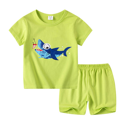 Casual Cartoon Kids Cotton Pant Co-ord Set With Round Neck And Short Sleeve, Perfect For Spring
