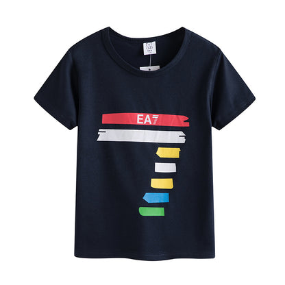 Preppy Style Letter Pattern Boy's Cotton T-Shirt With Round Neck And Short Sleeves In Yellow