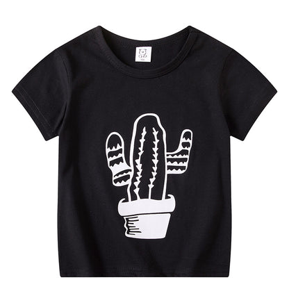 Cartoon Children's T-shirt In White Cotton With Round Neck And Short Sleeves, Perfect For Summer