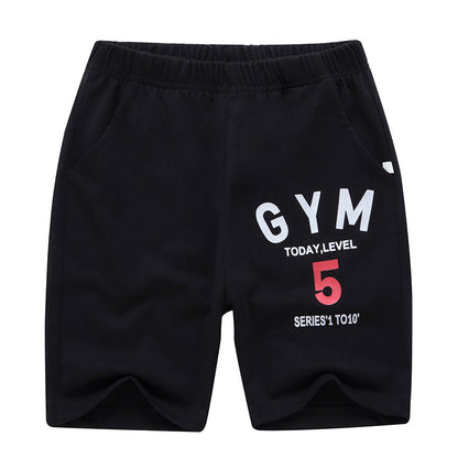Sporty Letter Pattern Cotton Shorts For Children In Dyed Black, Perfect For Summer Wear