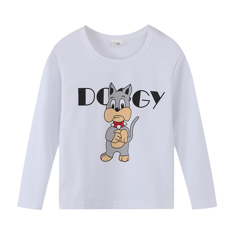 Cartoon Children's T-shirt In Light Blue With Round Neck And Long Sleeves, Made From Over 90% Cotton, Perfect For Spring