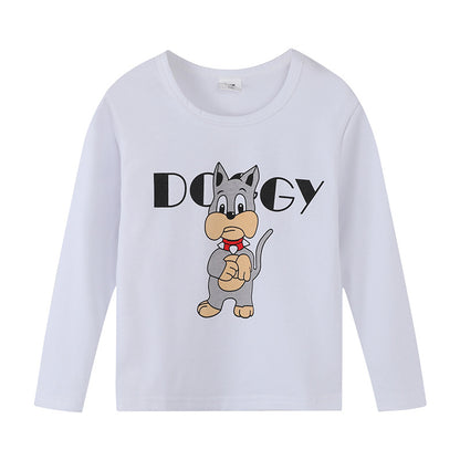 Cartoon Children's T-shirt In Light Blue With Round Neck And Long Sleeves, Made From Over 90% Cotton, Perfect For Spring