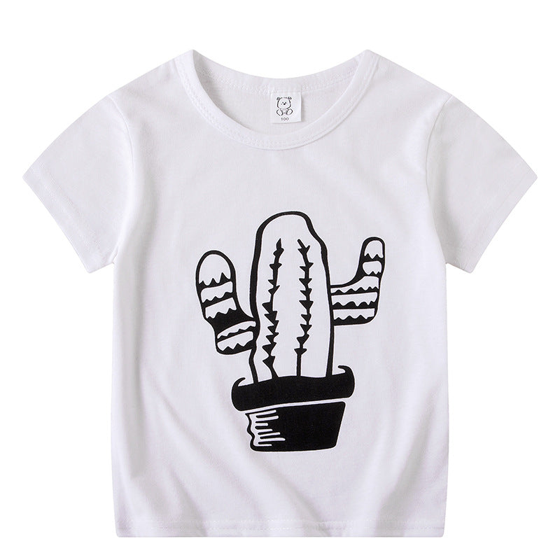 Cartoon Children's T-shirt In White Cotton With Round Neck And Short Sleeves, Perfect For Summer