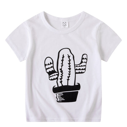 Cartoon Children's T-shirt In White Cotton With Round Neck And Short Sleeves, Perfect For Summer