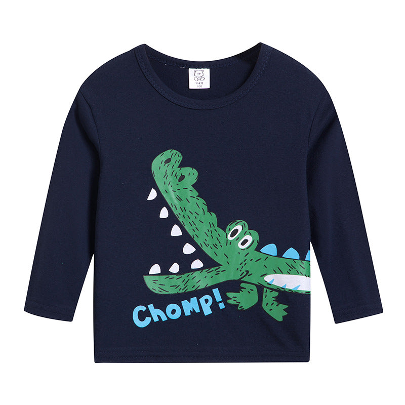Cartoon Children's T-shirt In Light Blue With Round Neck And Long Sleeves, Made From Over 90% Cotton, Perfect For Spring