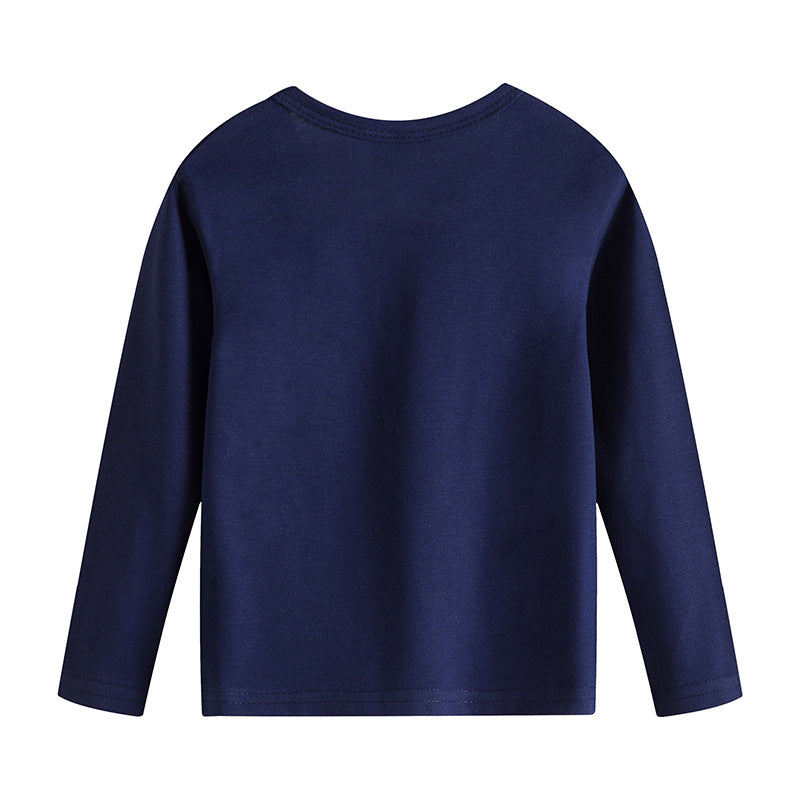Cartoon Children's T-shirt In Light Blue With Round Neck And Long Sleeves, Made From Over 90% Cotton, Perfect For Spring
