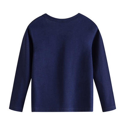 Cartoon Children's T-shirt In Light Blue With Round Neck And Long Sleeves, Made From Over 90% Cotton, Perfect For Spring