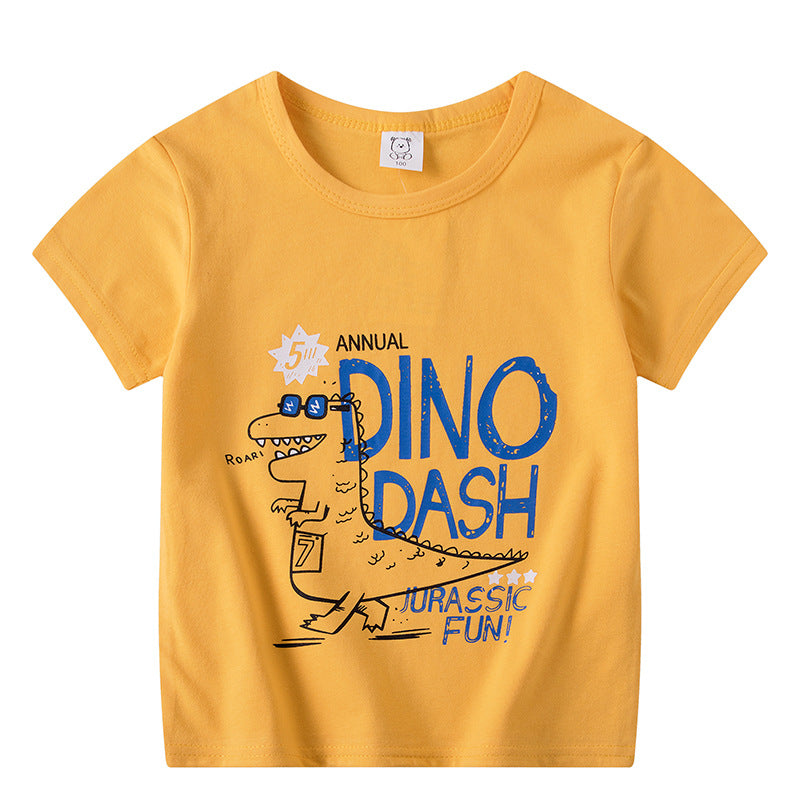 Cartoon Children's T-shirt In White Cotton With Round Neck And Short Sleeves, Perfect For Summer