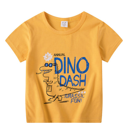 Cartoon Children's T-shirt In White Cotton With Round Neck And Short Sleeves, Perfect For Summer