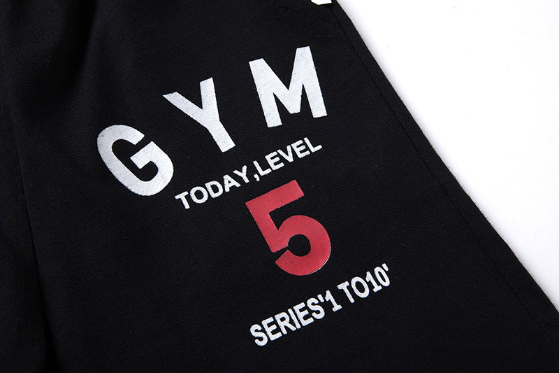 Sporty Letter Pattern Cotton Shorts For Children In Dyed Black, Perfect For Summer Wear