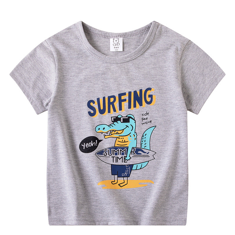 Cartoon Children's T-shirt In White Cotton With Round Neck And Short Sleeves, Perfect For Summer