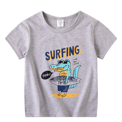 Cartoon Children's T-shirt In White Cotton With Round Neck And Short Sleeves, Perfect For Summer