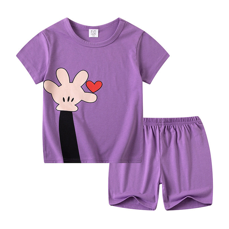 Casual Cartoon Kids Cotton Pant Co-ord Set With Round Neck And Short Sleeve, Perfect For Spring