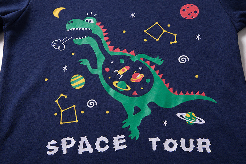 Cartoon Children's T-shirt In Light Blue With Round Neck And Long Sleeves, Made From Over 90% Cotton, Perfect For Spring