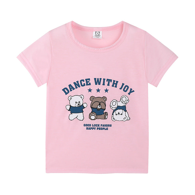 Cartoon Children's T-shirt In White Cotton With Round Neck And Short Sleeves, Perfect For Summer