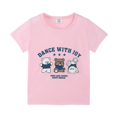 Cartoon Children's T-shirt In White Cotton With Round Neck And Short Sleeves, Perfect For Summer