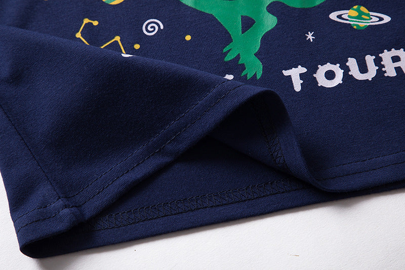 Cartoon Children's T-shirt In Light Blue With Round Neck And Long Sleeves, Made From Over 90% Cotton, Perfect For Spring