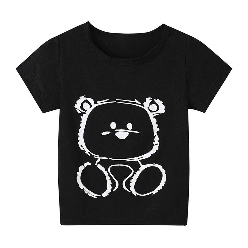 Cartoon Children's T-shirt In White Cotton With Round Neck And Short Sleeves, Perfect For Summer